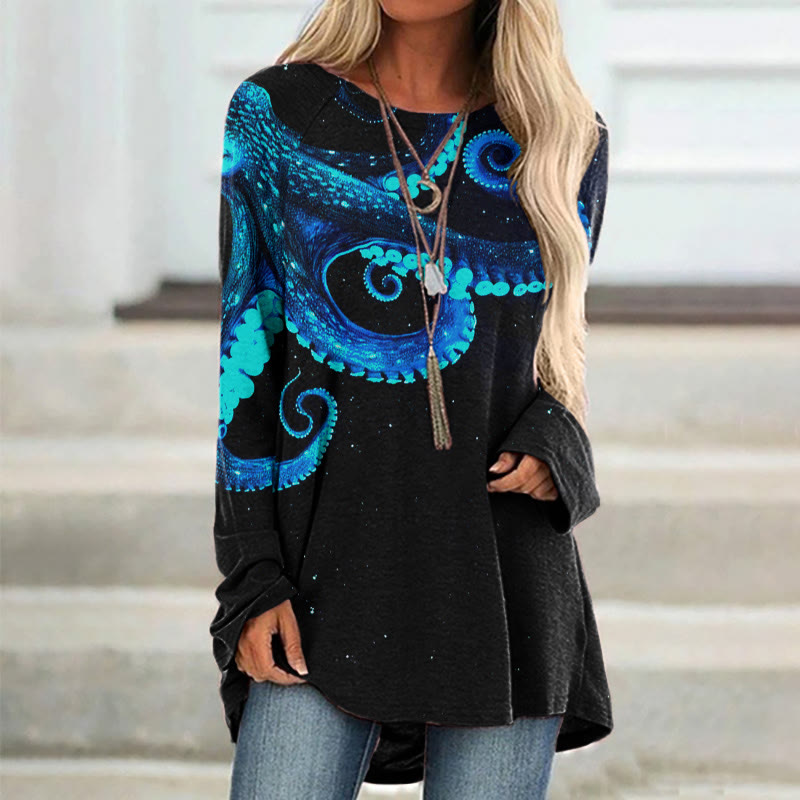 Three-dimensional Creative Octopus Print Print Tunic - Black - 8XL - image 1