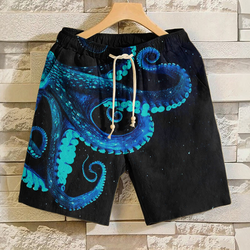 Three-dimensional Creative Octopus Print Cozy Shorts - Black - 5XL - image 1