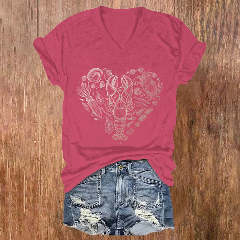 Valentine's Day Love Ocean Print T-shirt - Dark Pink - 5XL - image 1