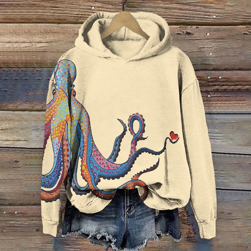 Valentine's Day Octopus Heart Art print Long Sleeve Hoodie - Apricot - 8XL - image 1