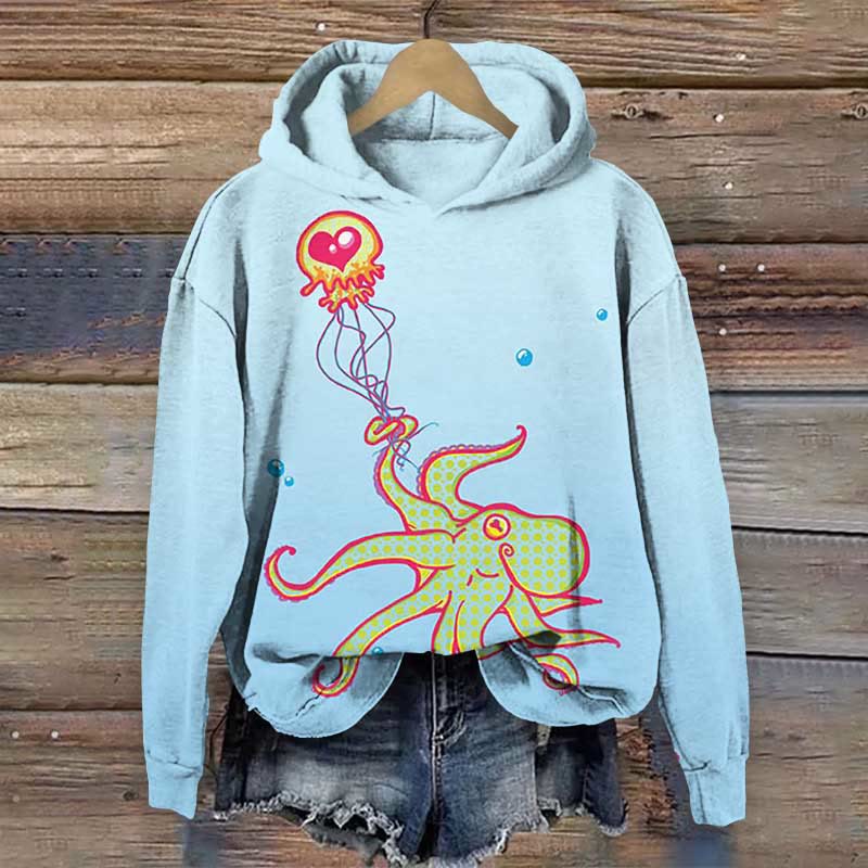  Valentine Octopus Art Print Long Sleeve Hoodie - Light Blue - 8XL - image 1