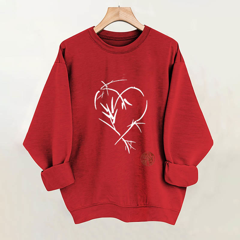 100% Cotton Valentine's Day Japanese Hearts Print Crew Neck Sweatshirt - Red - 2XL - image 1