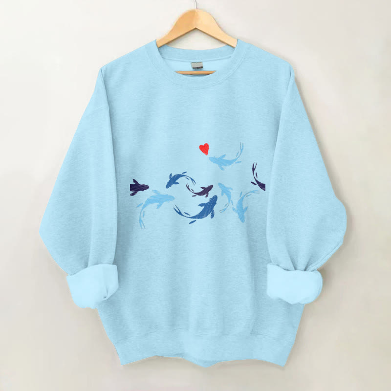 100% Cottonvalentine Fish Hearts Print Crew Neck Sweatshirt - Blue - 2XL - image 2