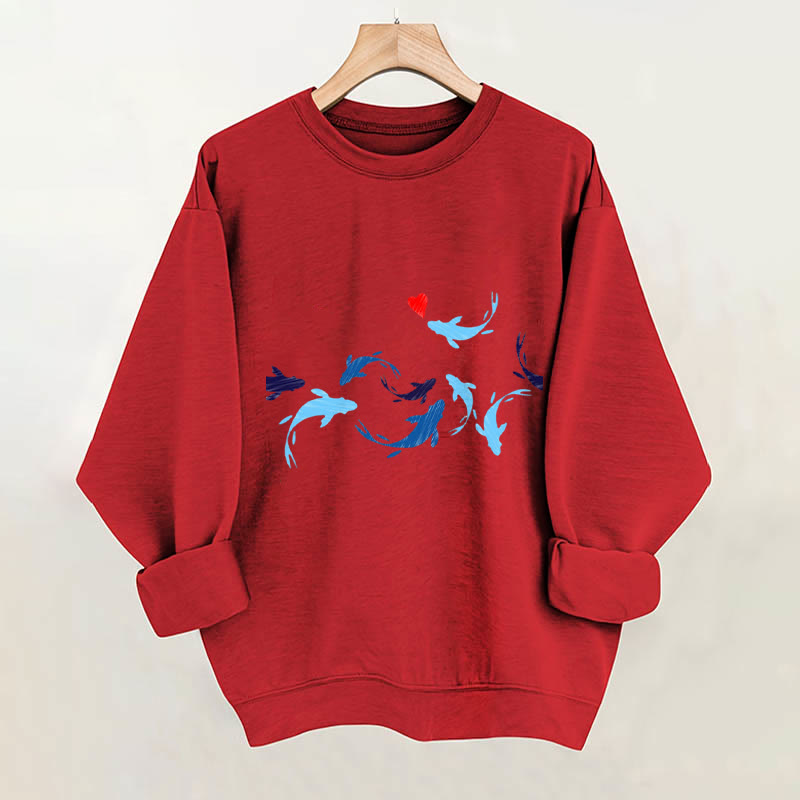 100% Cottonvalentine Fish Hearts Print Crew Neck Sweatshirt - Red - 2XL - image 1