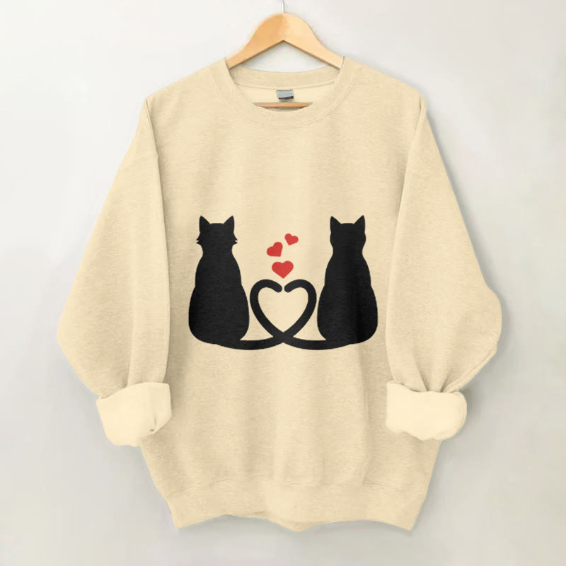 100% Cotton Valentine's Day Cat Hearts Print Crew Neck Sweatshirt - Apricot - 2XL - image 1