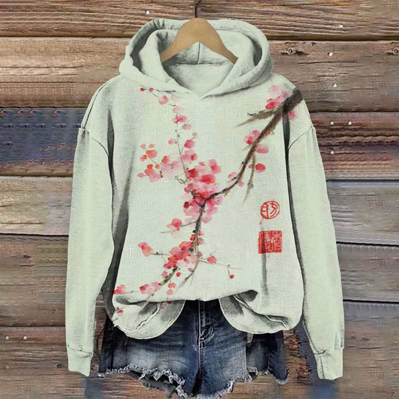 Japanese Cherry Blossoms Print Long Sleeve Hoodie - Mint - 8XL - image 1