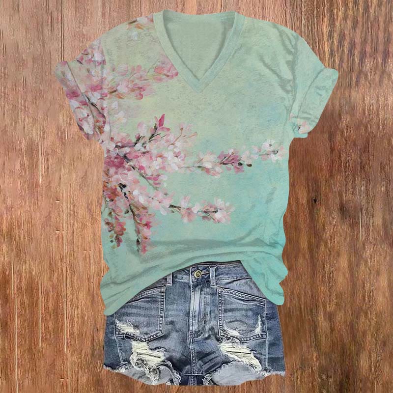 Sakura Art Print T-shirt - Green - 5XL - image 1