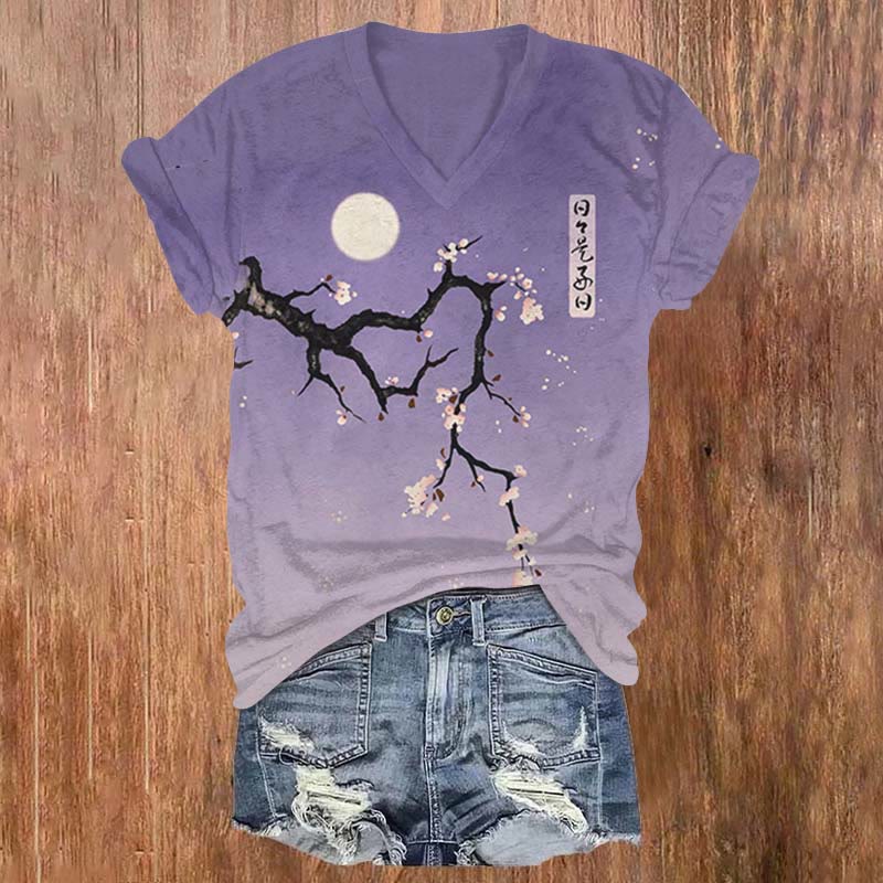 Japanese Plum Blossom Art Print T-shirt - Purple - 5XL - image 1