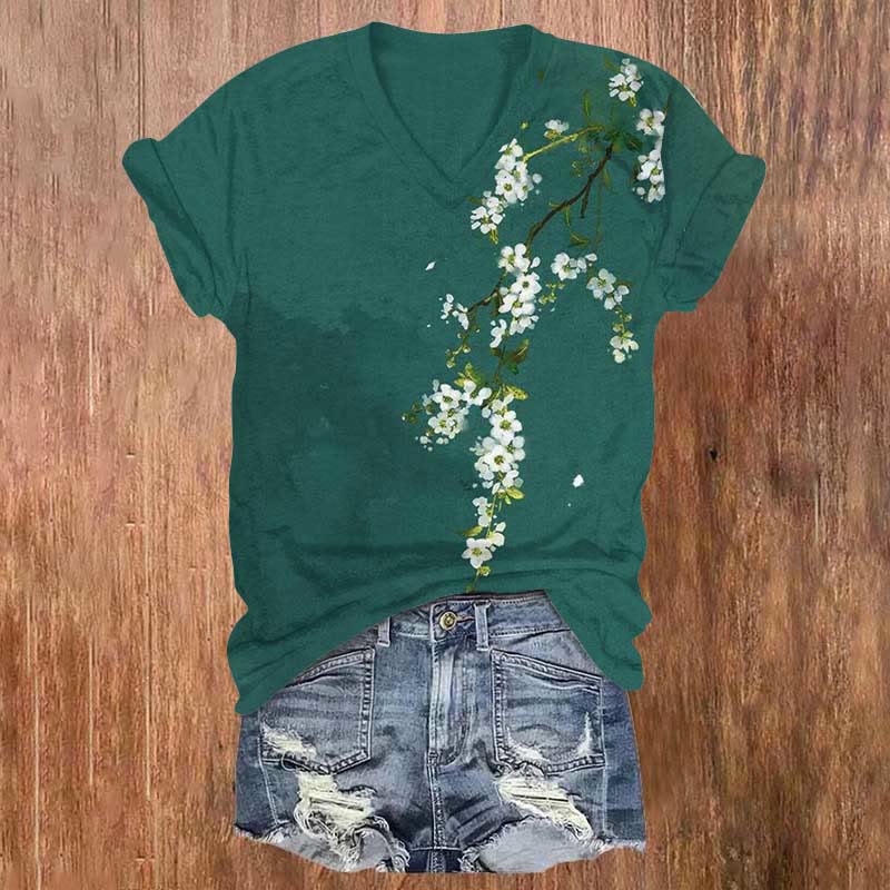 Simple Floral Art Print T-shirt - Green - 5XL - image 1