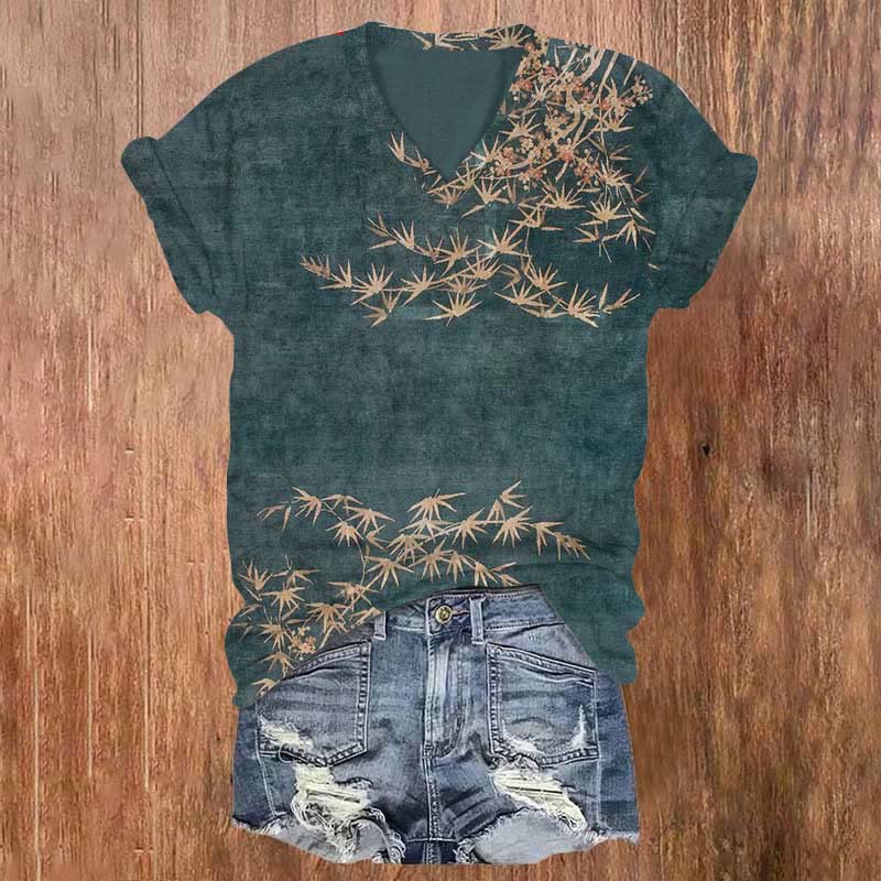Japanese Bamboo Art Print T-shirt - Dark Green - 5XL - image 1