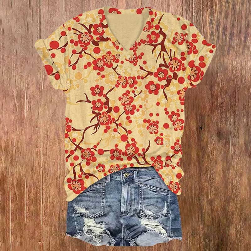 Japanese Plum Blossom Art Print T-shirt - Yellow - 5XL - image 1