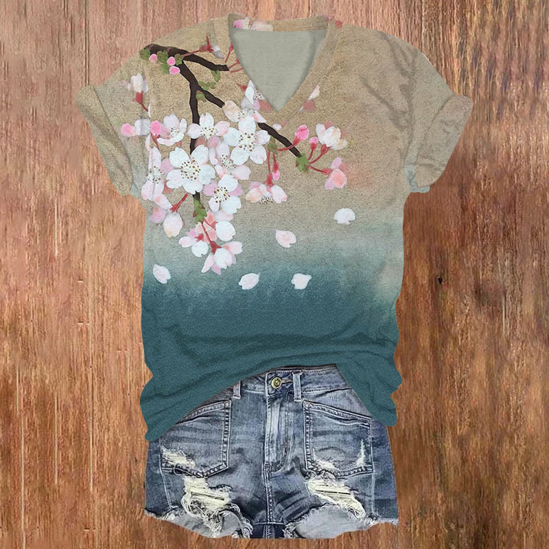  Retro Floral Gradient Art Print T-shirt - Multicolor - 5XL - image 1