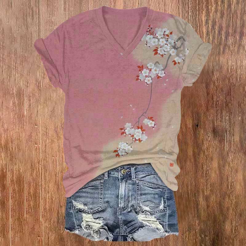 Gradient Floral Art Print T-shirt - Dark Pink - 5XL - image 1