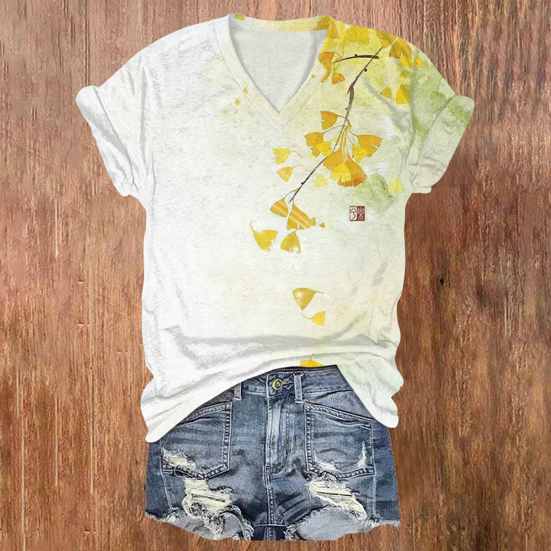 Japanese Ginkgo Tree Art Print T-shirt - White - 5XL - image 1