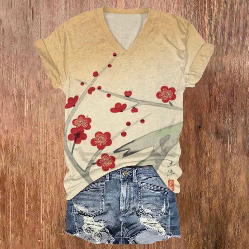 Japanese Plum Blossom Art Print T-shirt - Apricot - 5XL - image 1