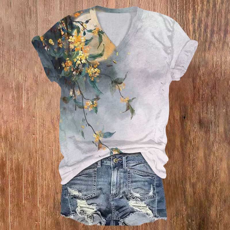 Osmanthus Ink Painting Art Print T-shirt - Light Gray - 5XL - image 1