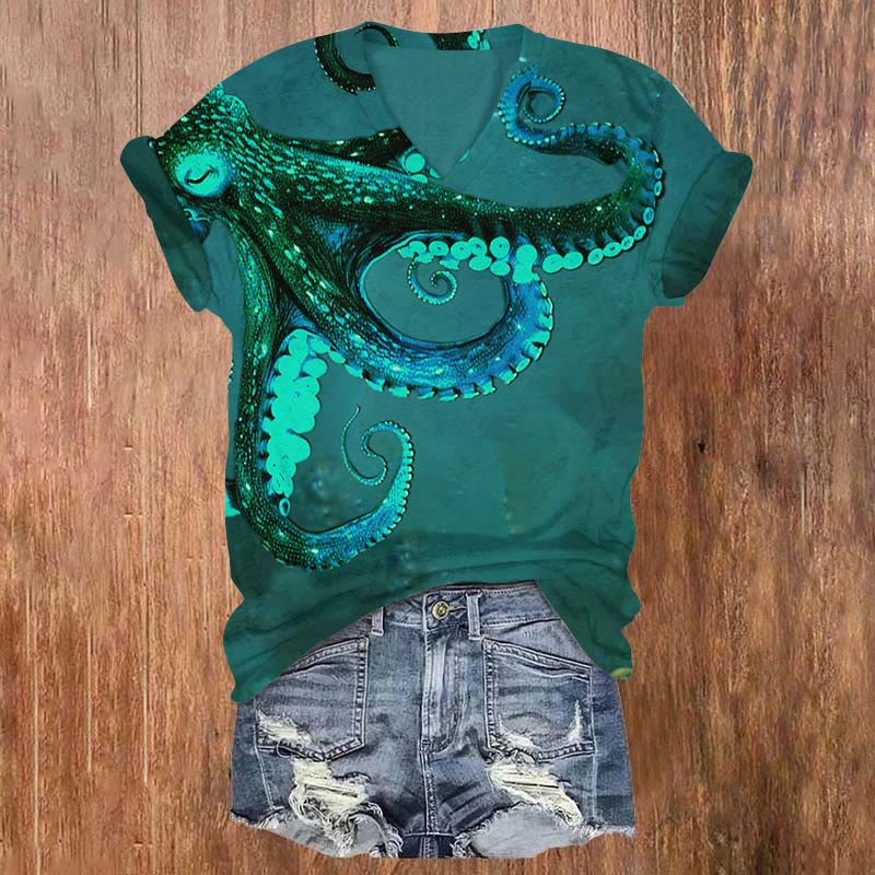 Octopus Art Print T-shirt - Green - US32-34(5XL) - image 1