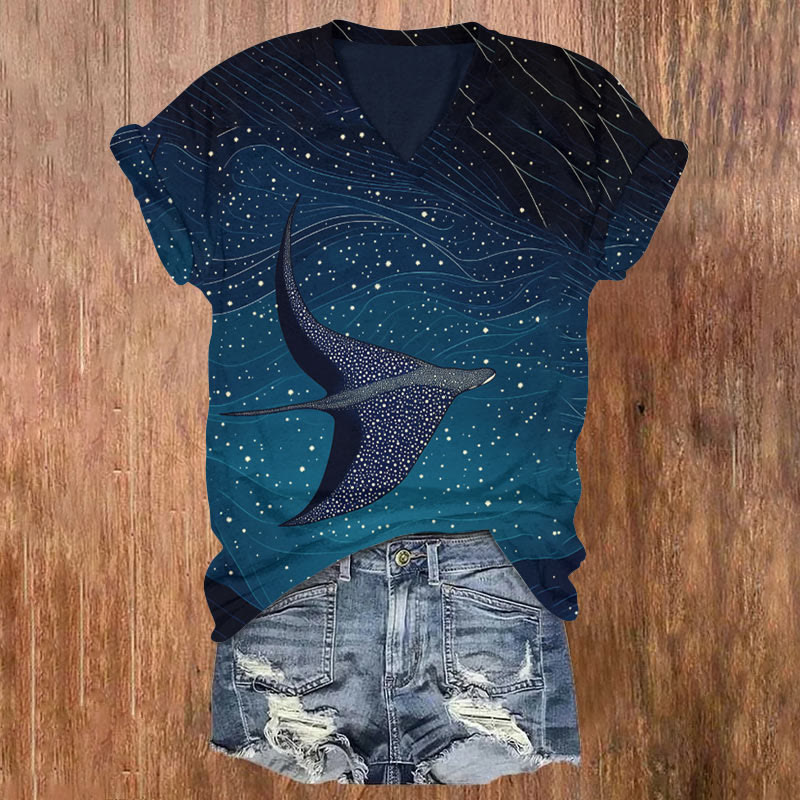Ray Starry Sky Art Print T-shirt - Blue - US32-34(5XL) - image 1