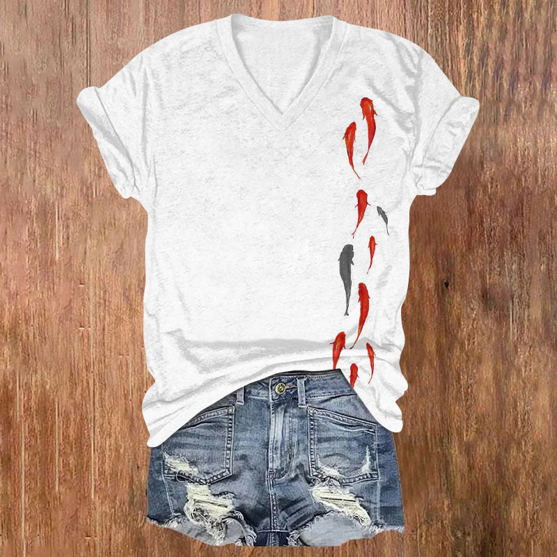 Fish Oil Painting Art Print T-shirt - White - US32-34(5XL) - image 2