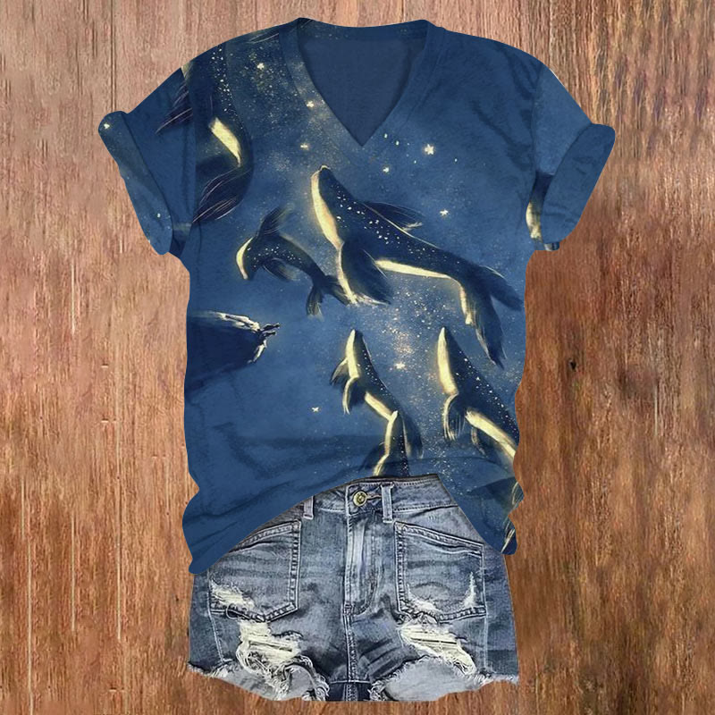 Whale Starry Sky Art Print T-shirt - Blue - US32-34(5XL) - image 1