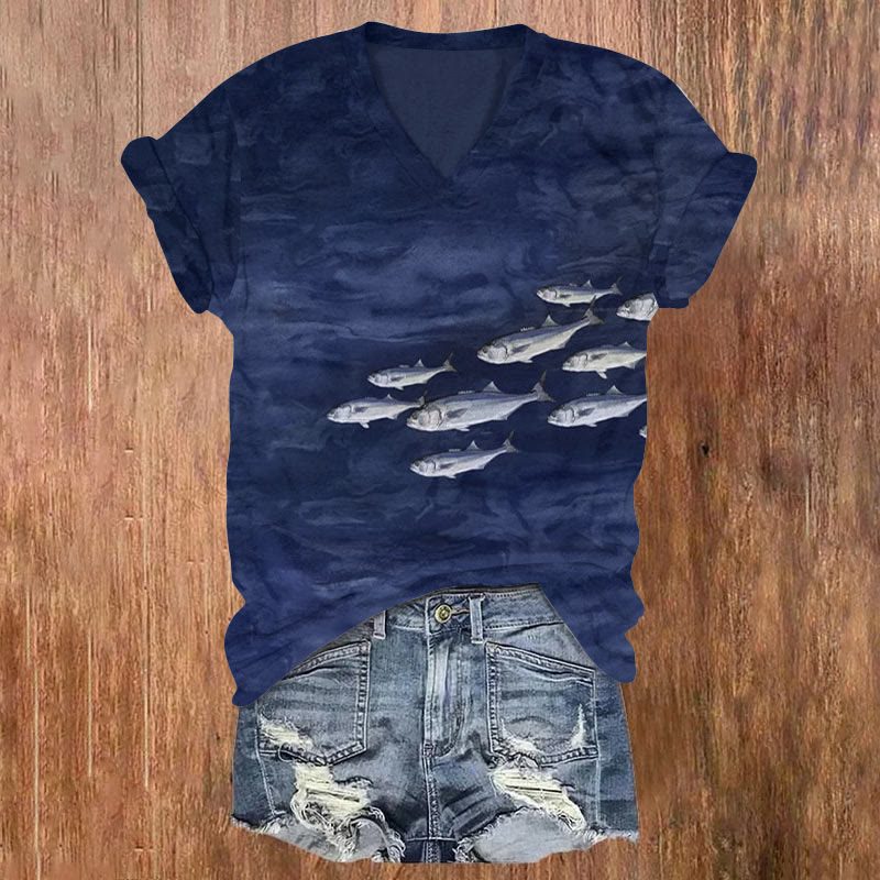 Sardine Art Print T-shirt - Royal Blue - US32-34(5XL) - image 1
