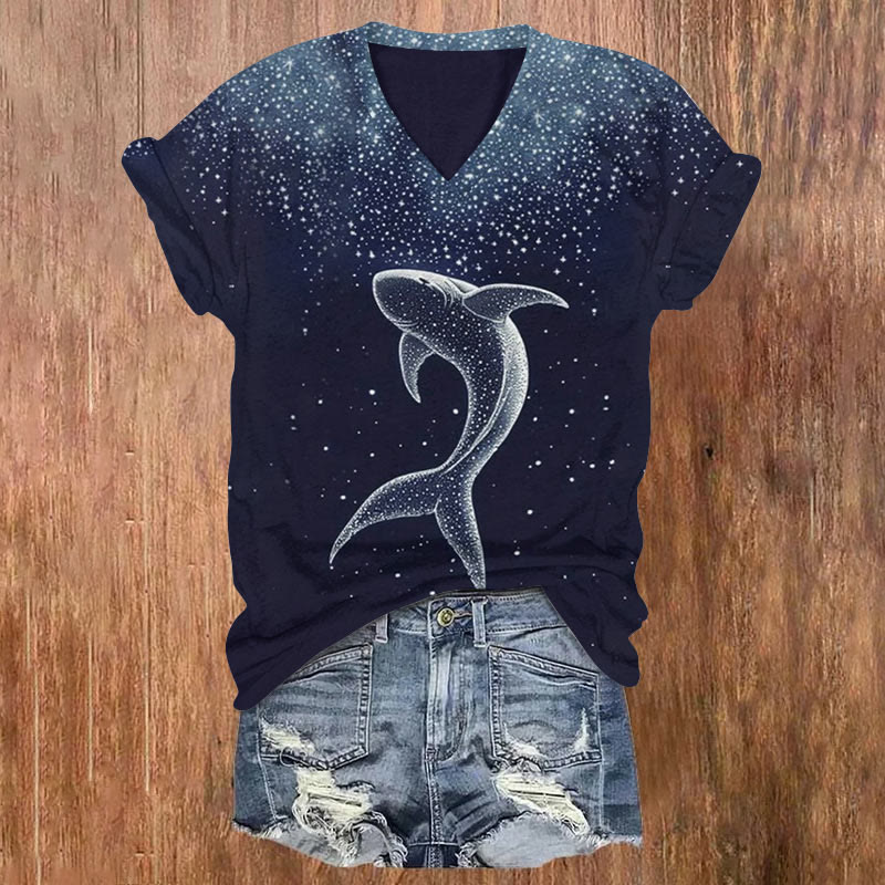 Whale Shark Art Print T-shirt - Dark Blue - US32-34(5XL) - image 1