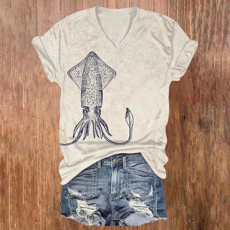  Simple Octopus Art Print T-shirt - Apricot - US32-34(5XL) - image 1