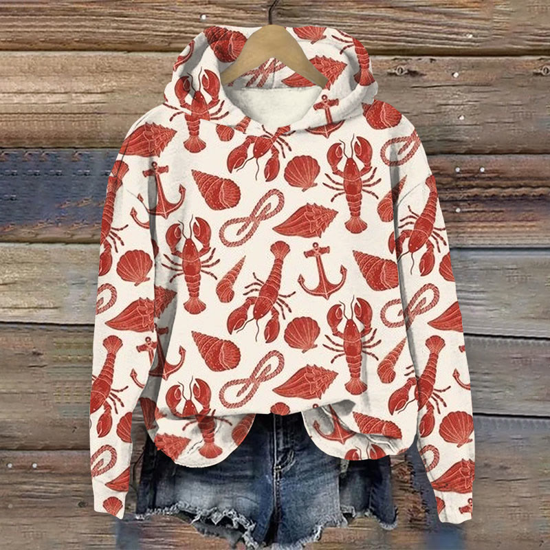 Marine Life Print Long Sleeve Hoodie - Red - US44-46(8XL) - image 1