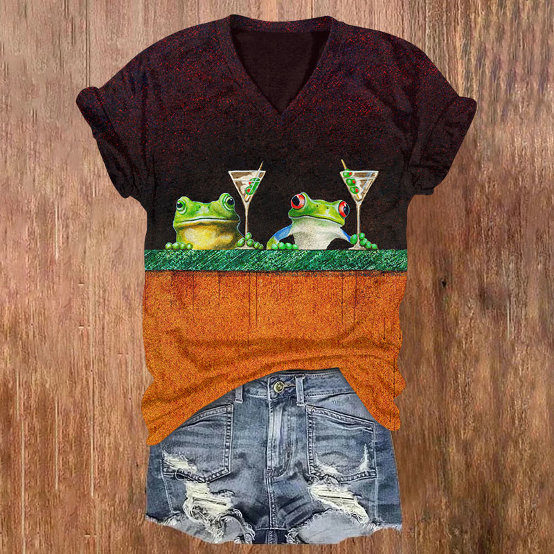 Frog Bartending Print T-shirt - Multicolor - US32-34(5XL) - image 1