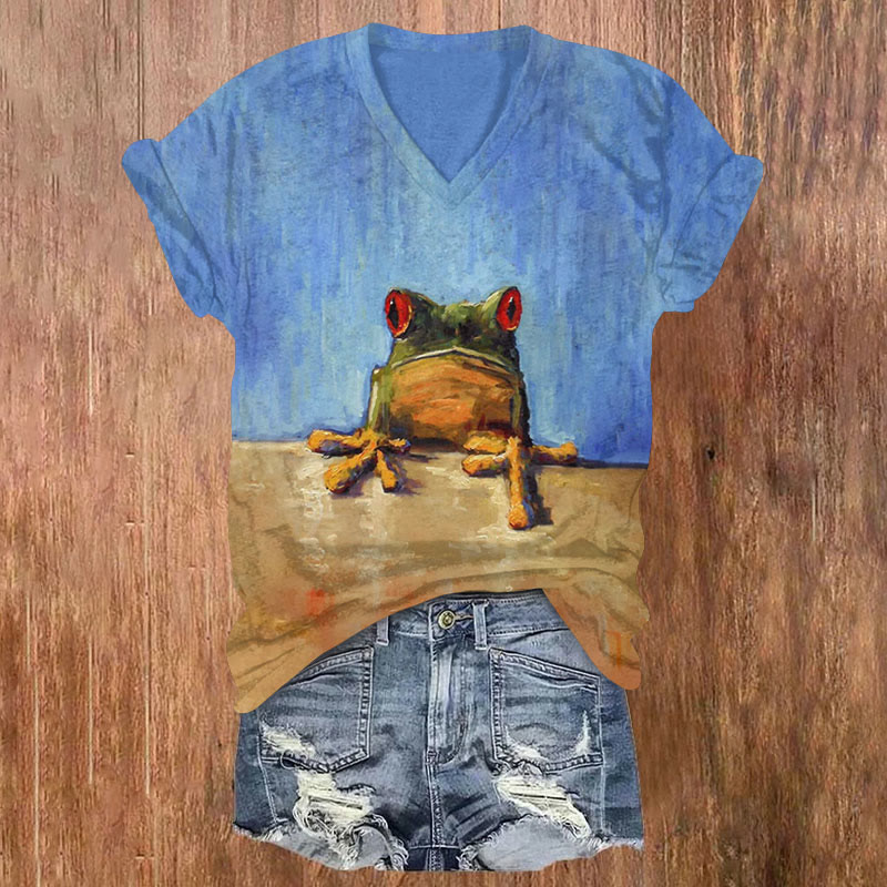 Personalized Frog Print T-shirt - Blue - US32-34(5XL) - image 1