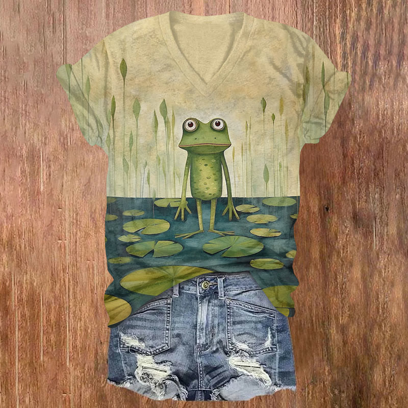 Lotus Leaf Frog Print T-shirt - Green - US32-34(5XL) - image 1