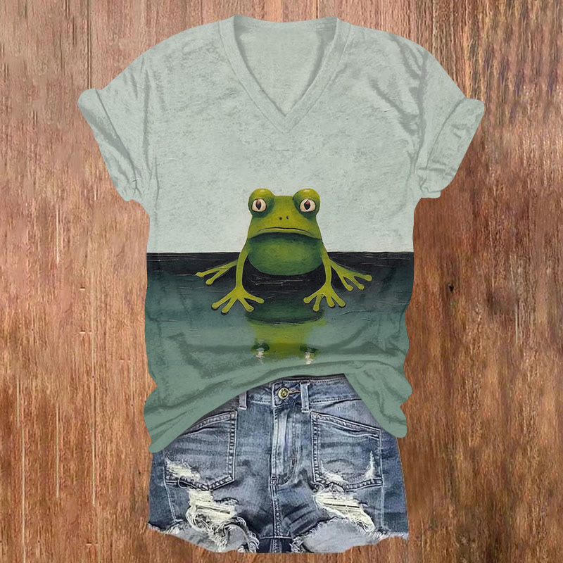 Funny Frog Reflection Print T-shirt - Grey - US32-34(5XL) - image 1