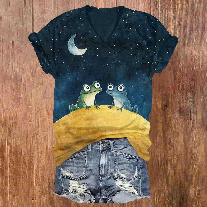 Starry Sky Frog Print T-shirt - Multicolor - US32-34(5XL) - image 1