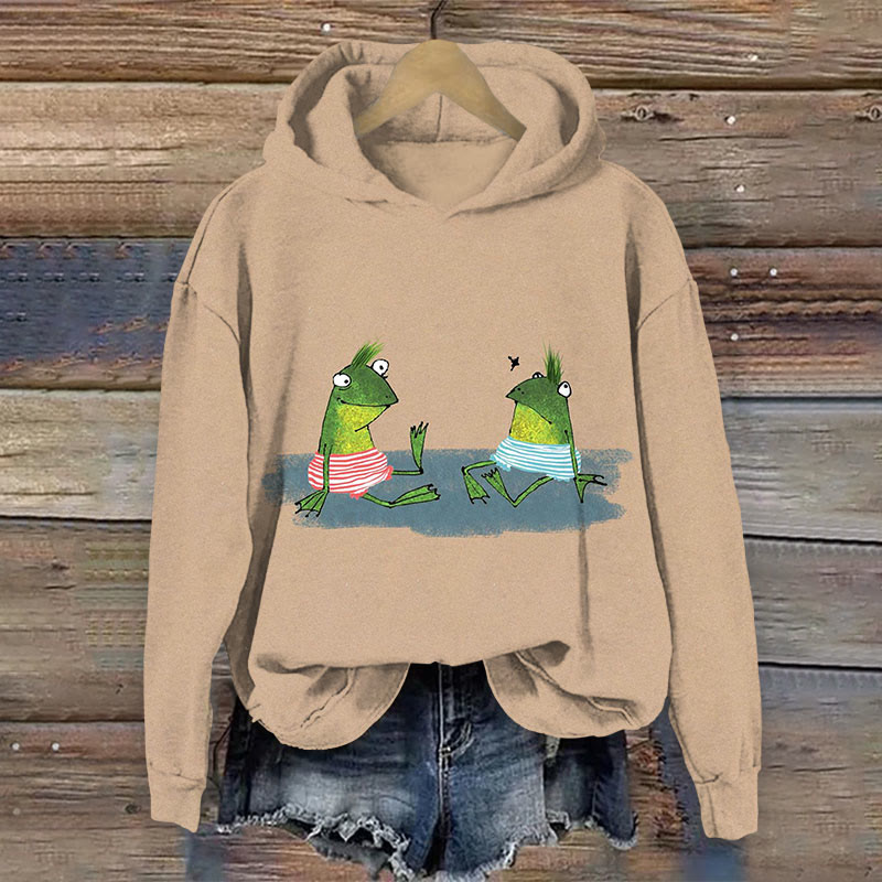 Funny Cartoon Frog Print Long Sleeve Hoodie - Khaki - US44-46(8XL) - image 1
