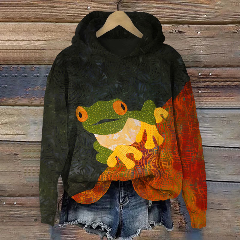 Color Block Frog Print Long Sleeve Hoodie - Multicolor - US44-46(8XL) - image 1