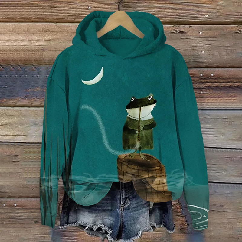 Moonlight Frog Print Long Sleeve Hoodie - Green - US44-46(8XL) - image 1
