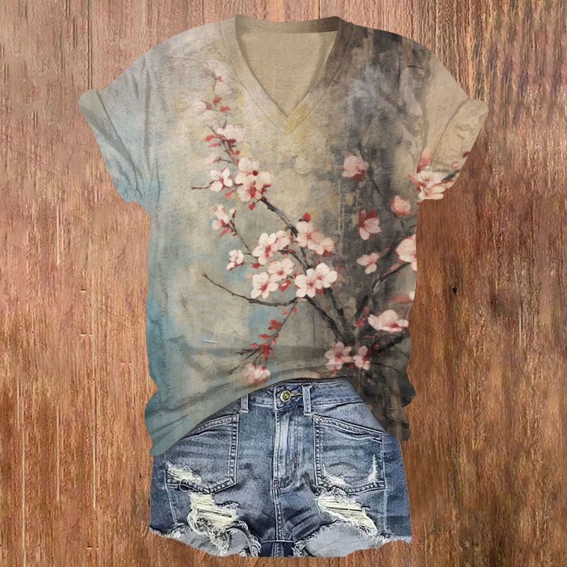 Ink Flower Art Print T-shirt - Multicolor - US32-34(5XL) - image 1