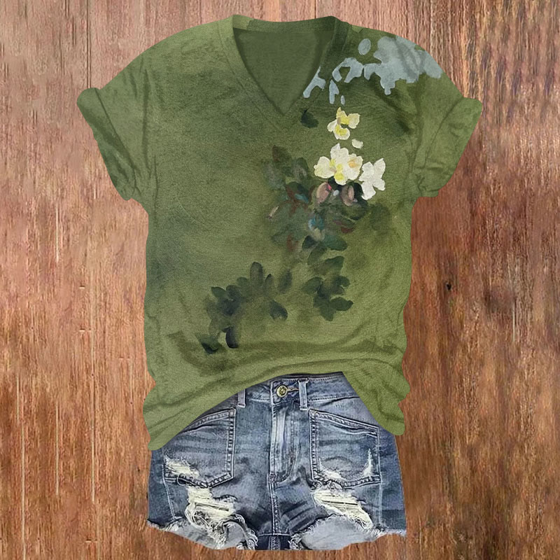Ink Flower Art Print T-shirt - Green - US32-34(5XL) - image 1