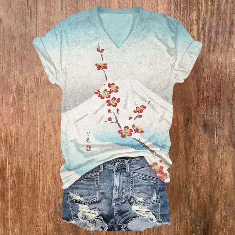 Japanese Plum Blossom Art Print T-shirt - White - US32-34(5XL) - image 1