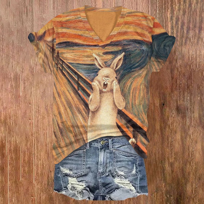Screaming Rabbit Art Print T-shirt - Multicolor - US32-34(5XL) - image 1