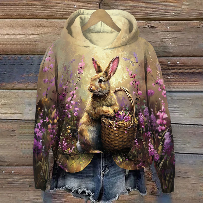 Easter Bunny And Flowers Print Long Sleeve Hoodie - Apricot - US44-46(8XL) - image 1