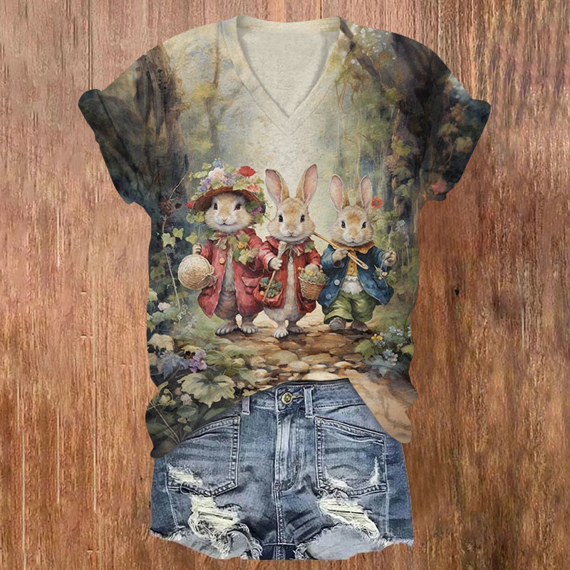 Easter Cute Bunny Art Print T-shirt - Multicolor - US32-34(5XL) - image 1