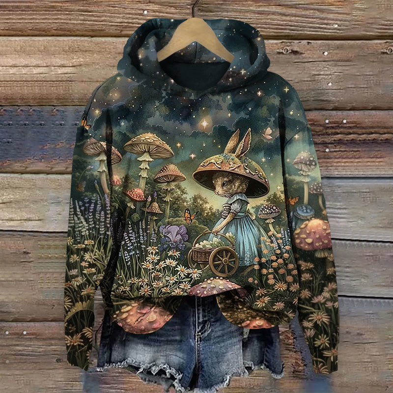 Easter Bunny And Mushrooms Print Long Sleeve Hoodie - Green - US44-46(8XL) - image 1