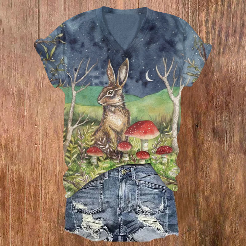 Easter Bunny And Mushrooms Art Print T-shirt - Multicolor - US32-34(5XL) - image 1