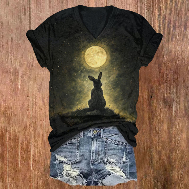 Easter Night Bunny Art Print T-shirt - Black - US32-34(5XL) - image 1