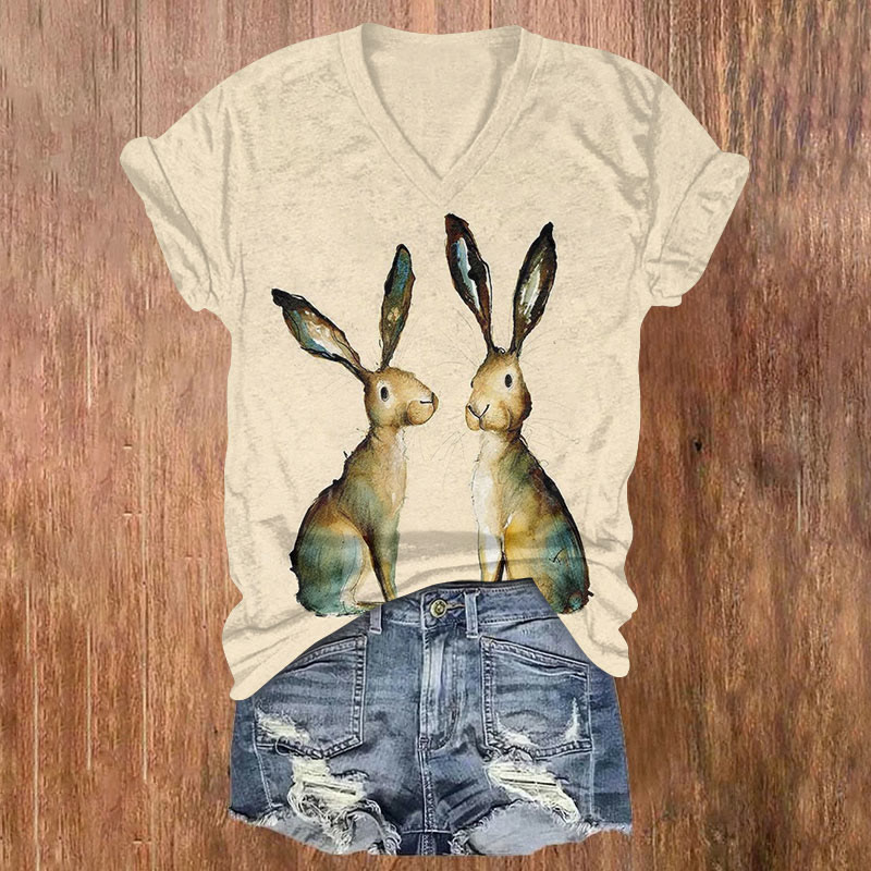 Easter Bunny Art Print T-shirt - Apricot - US32-34(5XL) - image 1