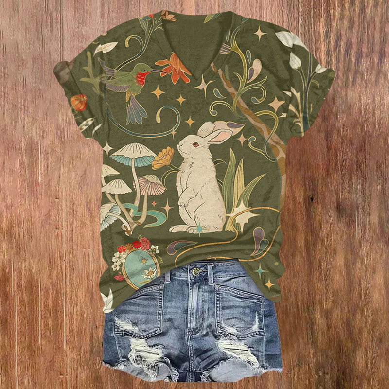 Easter Bunny Art Print T-shirt - Olive Green - US32-34(5XL) - image 1