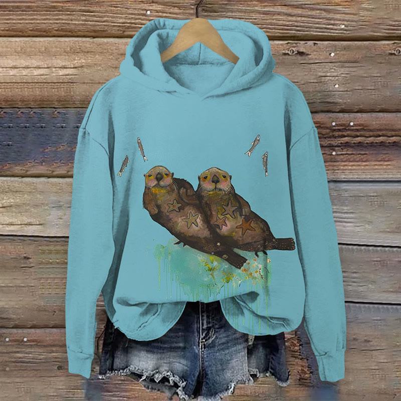 Water Reins And Fish Print Long Sleeve Hoodie - Blue - US44-46(8XL) - image 1