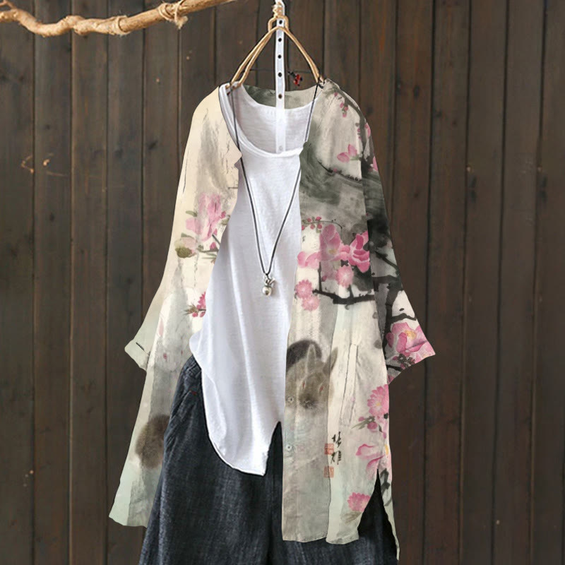 Sakura Cute Rabbit Print Cardigan - Apricot - 6XL - image 1