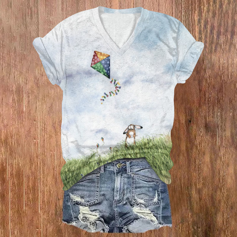 Kite Bunny Print T-shirt - Multicolor - US32-34(5XL) - image 1